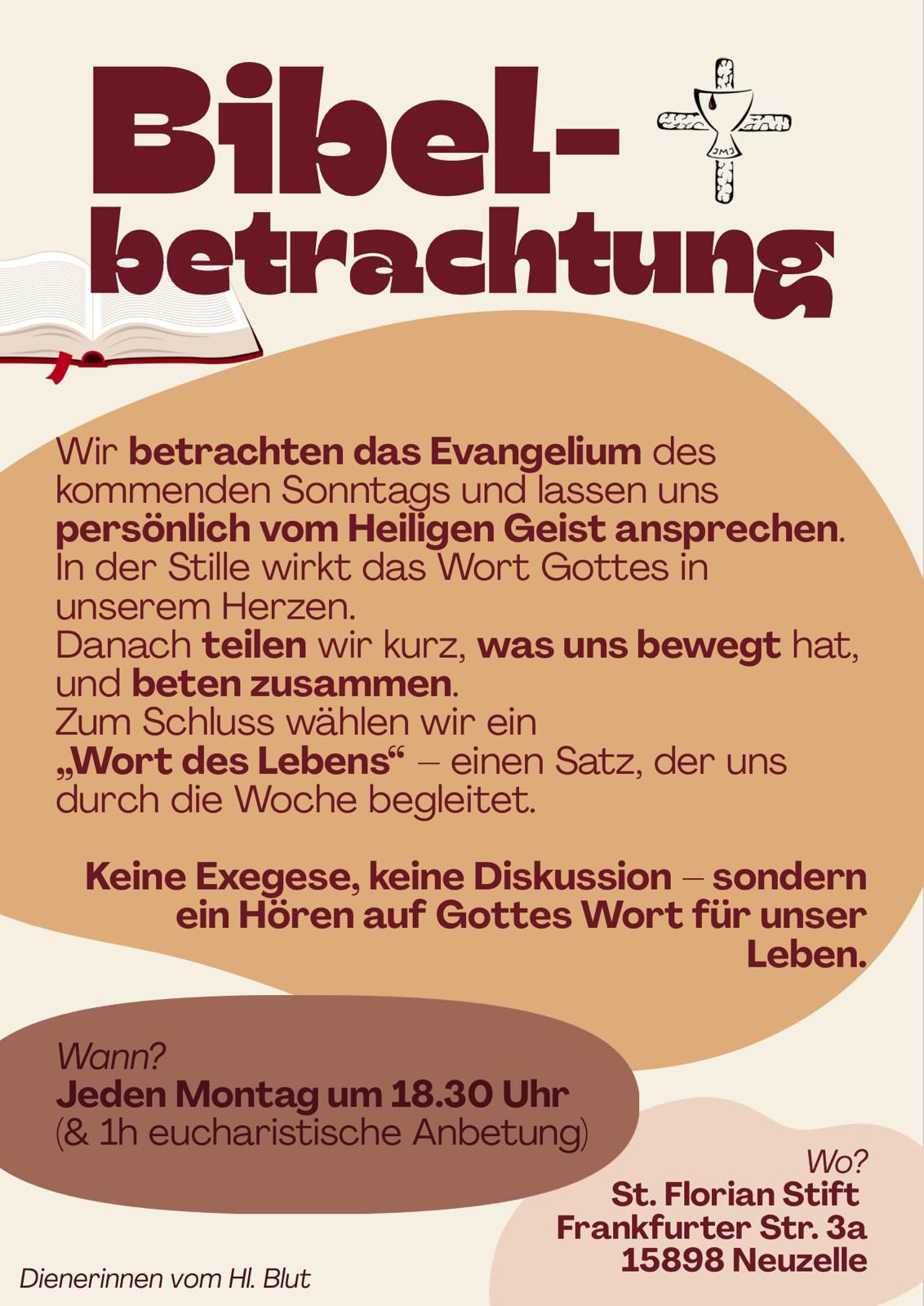 Bibelbetrachtung, anschließend Anbetung