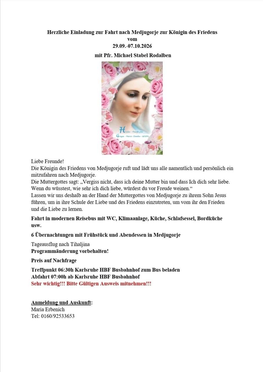 Fahrt nach Medjugorje zur Königin des Friedens