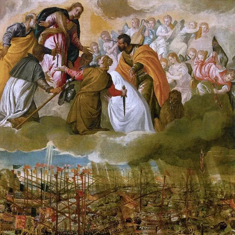 Schlacht von Lepanto, Rosenkranzfest, gemaltes Bild: Paolo Veronese, Public domain, via Wikimedia Commons